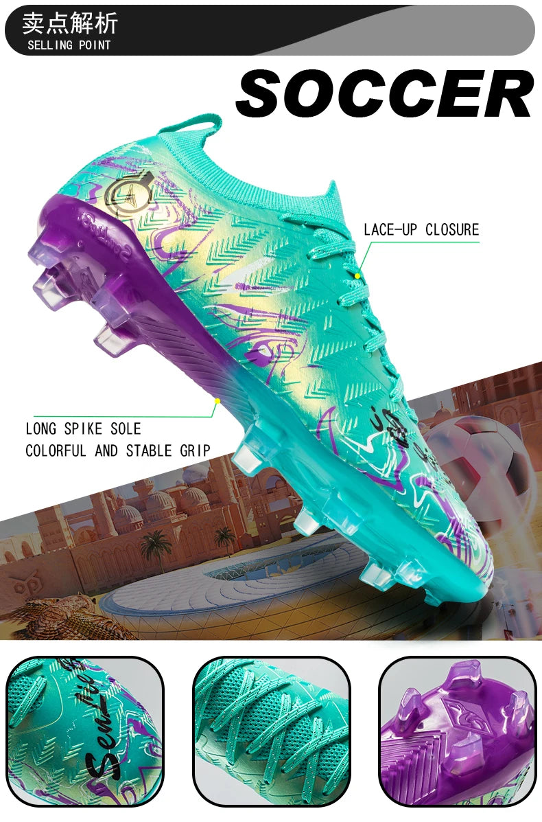 Men's Professional Football Boots High-Top Soccer Cleats FG & TF Sneakers for Outdoor Training & Matches Multi-Color Wear-Resistant