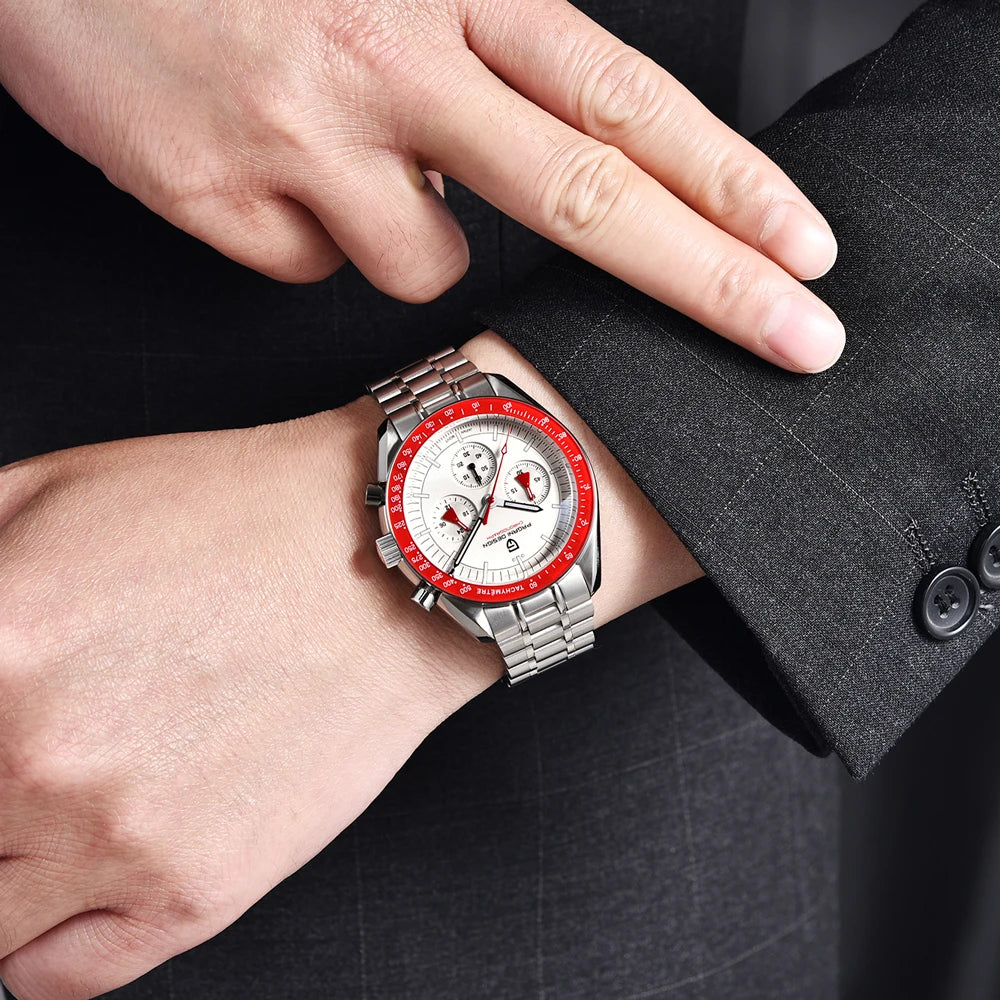 PAGANI DESIGN 2026 Nuovo orologio da uomo rosso di lusso al quarzo, cronografo con data automatica, impermeabile, spedizione locale