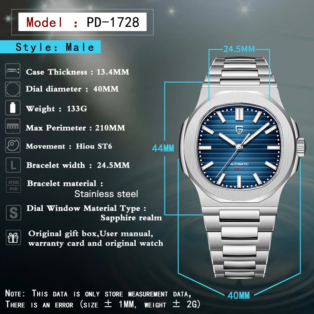 PAGANI DESIGN 2026 New Luxury Automatic Watch Men's Mechanical Wristwatch Stainless Steel Sapphire glass 40MM Barrel dial Watch