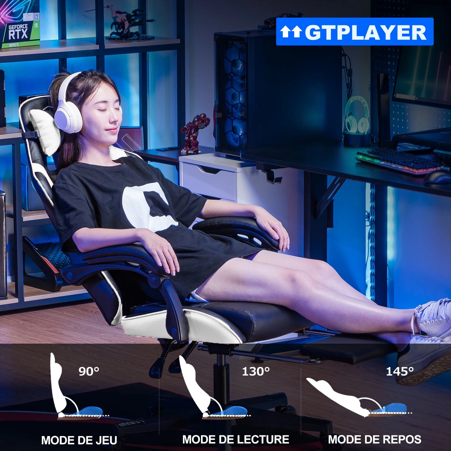 GTPLAYER Gaming Chair Gamer Chair Ergonomic Office Chair Footrest Adjustable Lumbar & Pillows Gaming Chair