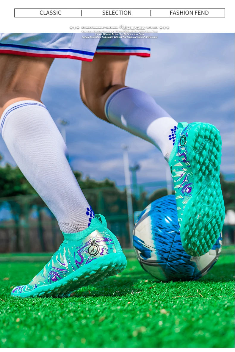 Men's Professional Football Boots High-Top Soccer Cleats FG & TF Sneakers for Outdoor Training & Matches Multi-Color Wear-Resistant
