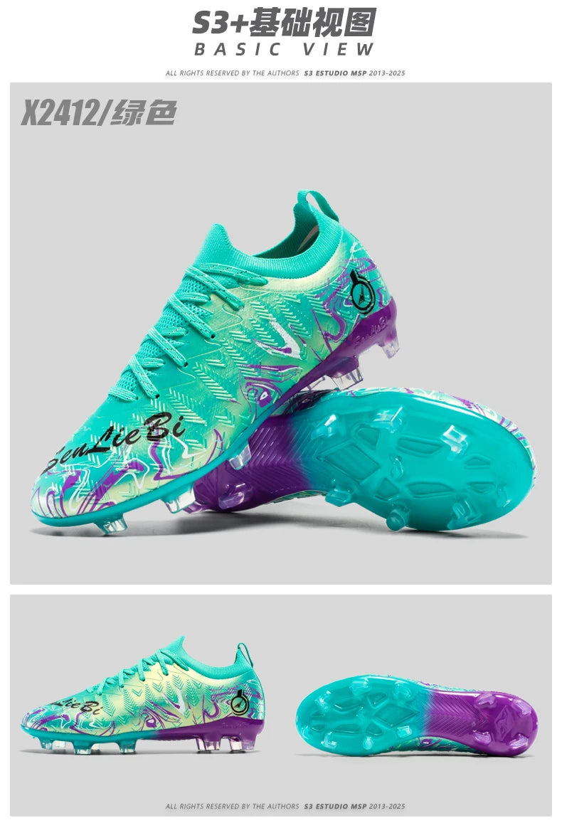 Men's Professional Football Boots High-Top Soccer Cleats FG & TF Sneakers for Outdoor Training & Matches Multi-Color Wear-Resistant