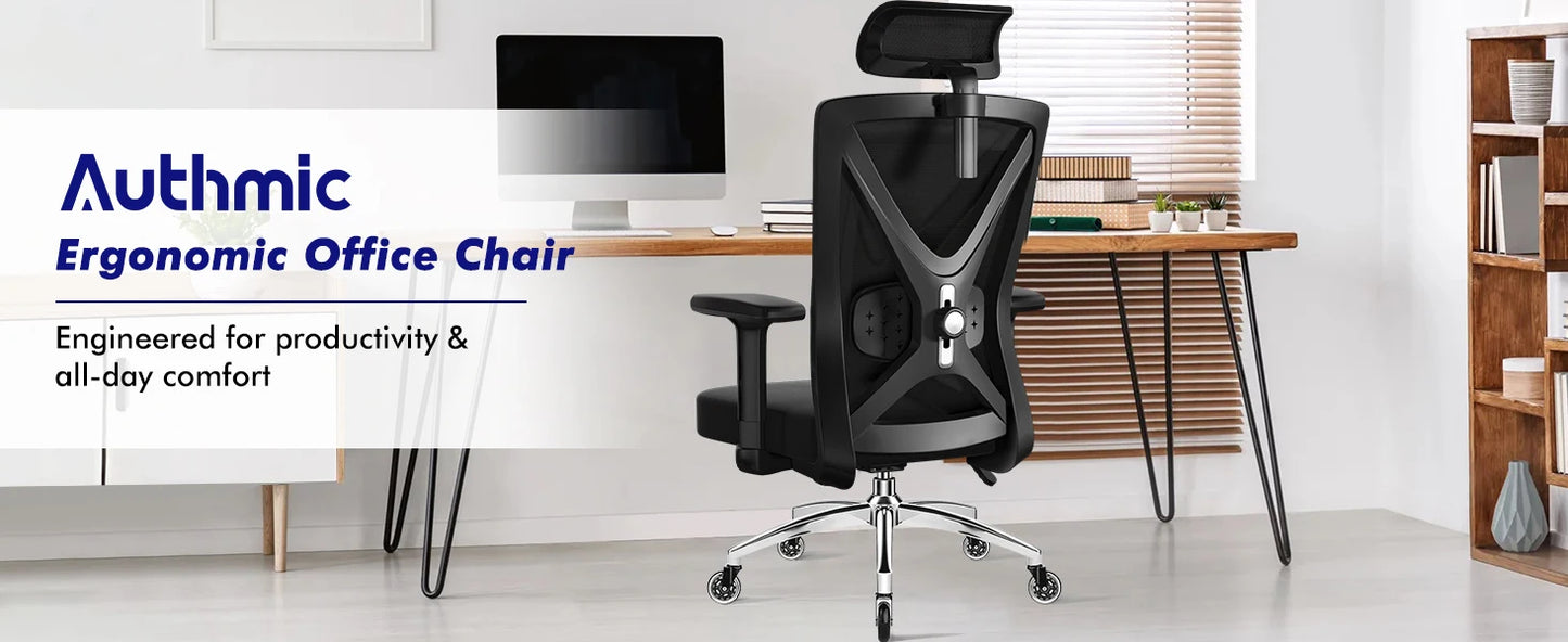 Hiazurm Ergonomic Office Chair with Lumbar Support, Adjustable Headrest & Armrests, Height Adjustable Desk Chair for Home Office, Gaming & Work