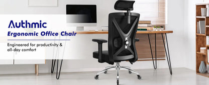 Hiazurm Ergonomic Office Chair with Lumbar Support, Adjustable Headrest & Armrests, Height Adjustable Desk Chair for Home Office, Gaming & Work