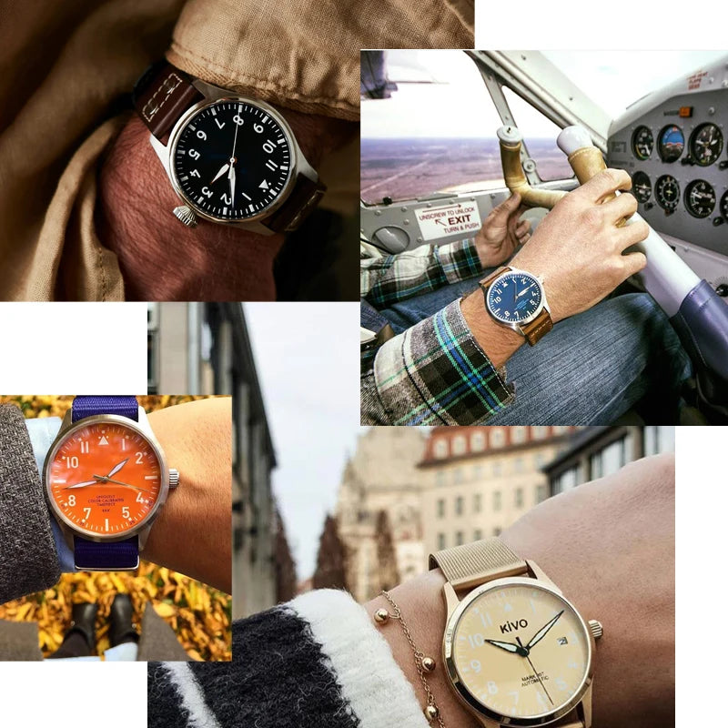 Swiss Aviator Pilot Automatic Watch Field Mechanical Timepieces Fliegeruhr Flieger Wristwatch Reloj Aviador Piloto Clock Uhr
