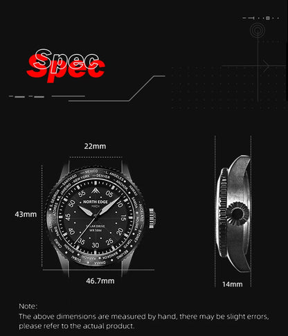 NORTH EDGE 2024 MACH Solar Power Quartz Watch Men Waterproof 50M Men's Pilot Sports Wristwatches Luminous Environmentally Friendly Clock