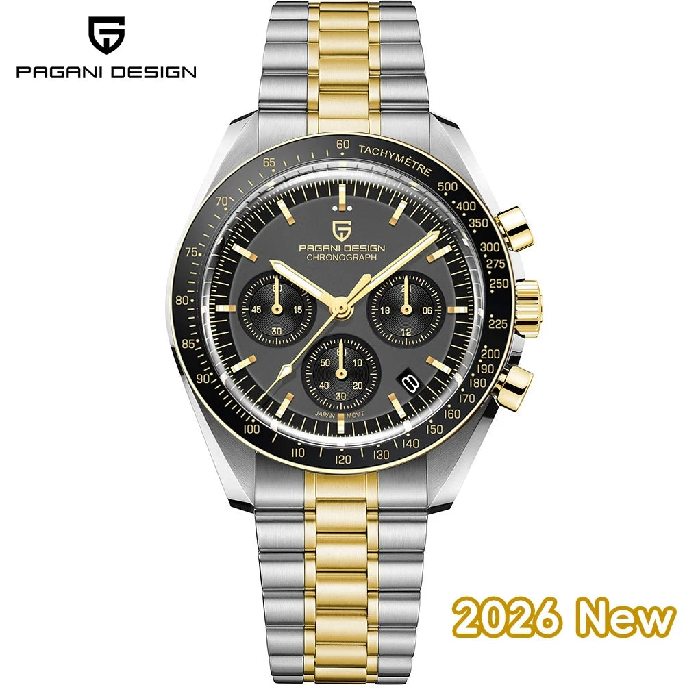 PAGANI DESIGN 2026 Nuovo orologio da uomo rosso di lusso al quarzo, cronografo con data automatica, impermeabile, spedizione locale