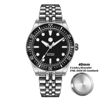 Orologio subacqueo di lusso da uomo San Martin 40mm, Miyota 9015, quadrante smaltato sunburst, automatico meccanico, impermeabile 200m, SN0148