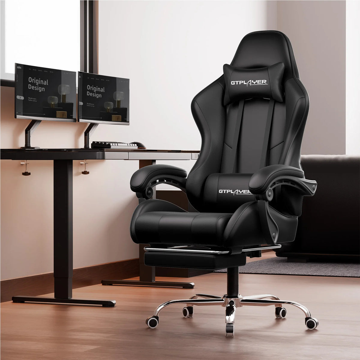 GTPLAYER Gaming Chair Ergonomic Massage Office Chair with Footrest, Headrest, Lumbar Support, Reclining Swivel Gamer Chair for Desk