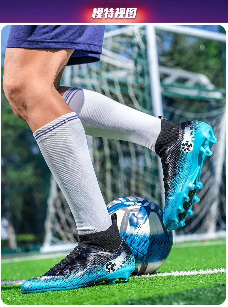 Pro Performance High-Cut Soccer Boots FG Long Studs Breathable Lightweight Cleats for Outdoor Grass Matches and Daily Training