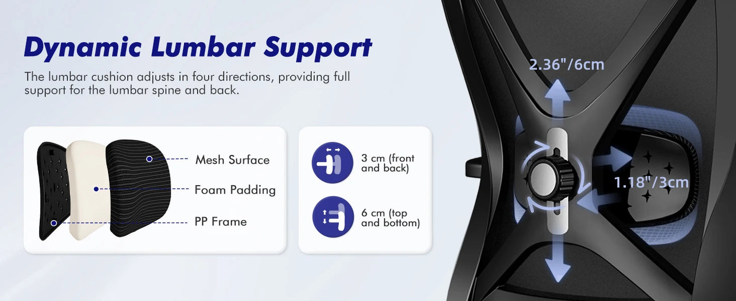 Hiazurm Ergonomic Office Chair with Lumbar Support, Adjustable Headrest & Armrests, Height Adjustable Desk Chair for Home Office, Gaming & Work