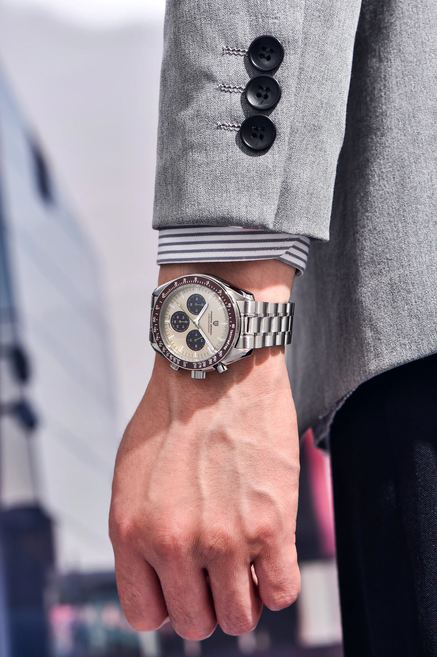Orologio da uomo PAGANI DESIGN Planetary Series Saturn Light Tan al quarzo, cronografo Speed, vetro zaffiro AR, novità 2026