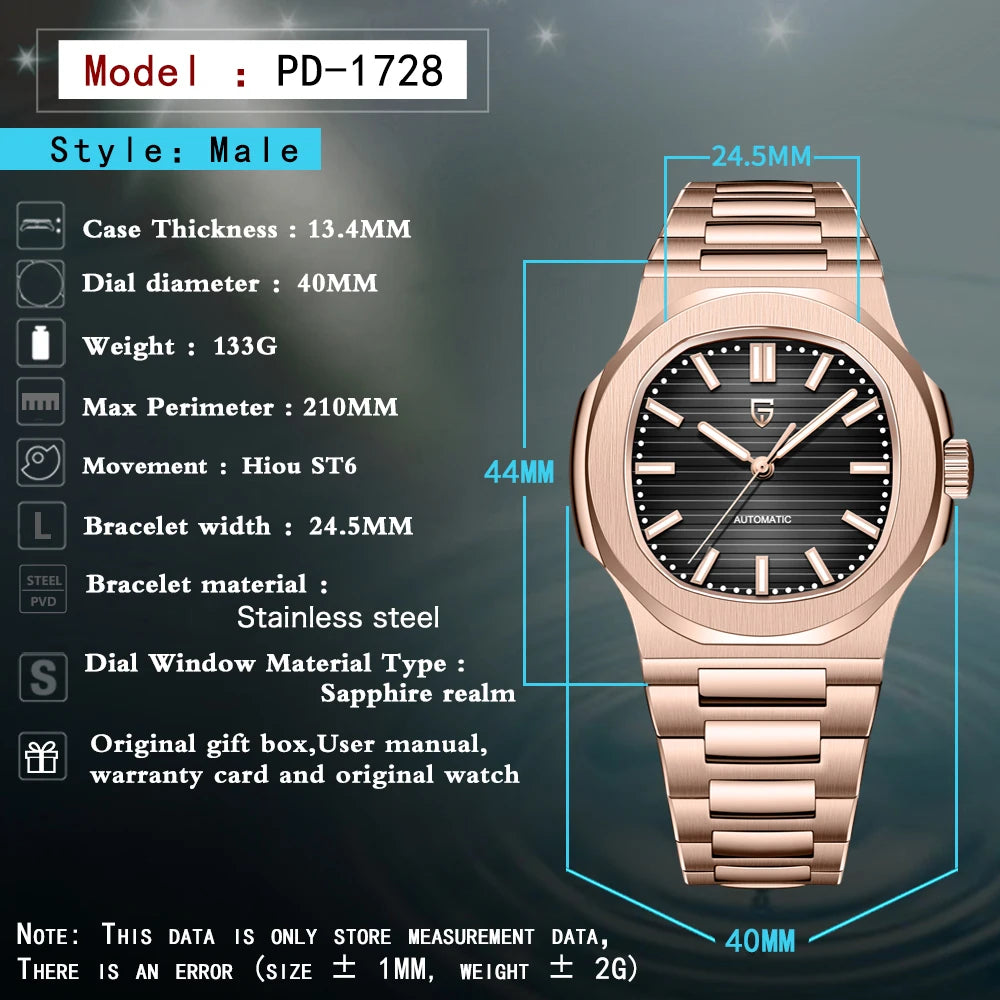 PAGANI DESIGN 2026 New Luxury Automatic Watch Men's Mechanical Wristwatch Stainless Steel Sapphire glass 40MM Barrel dial Watch