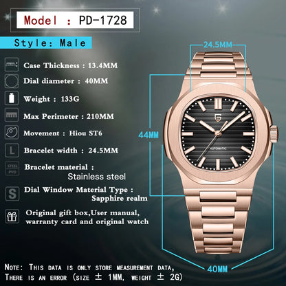 PAGANI DESIGN 2026 New Luxury Automatic Watch Men's Mechanical Wristwatch Stainless Steel Sapphire glass 40MM Barrel dial Watch