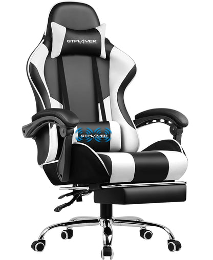 GTPLAYER Gaming Chair with Massage Lumbar Cushion & Footrest, Ergonomic Office Chair with Padded Seat, Swivel Chair up to 150 kg