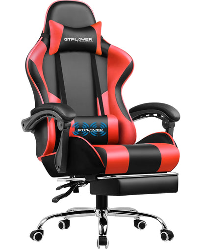 GTPLAYER Gaming Chair Ergonomic Massage Office Chair with Footrest, Headrest, Lumbar Support, Reclining Swivel Gamer Chair for Desk
