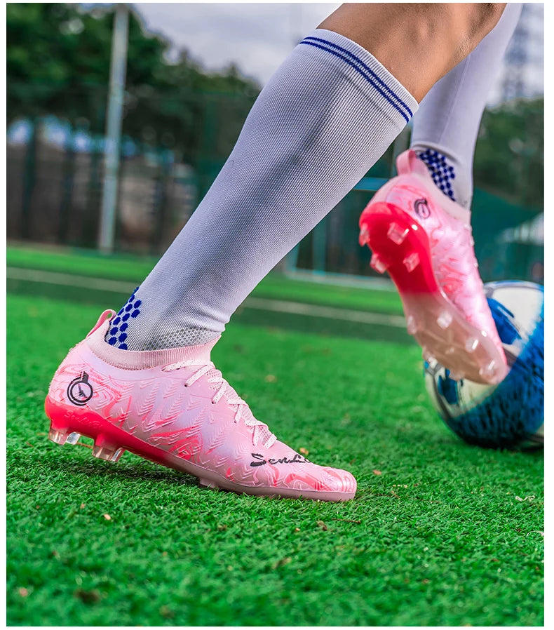 Men's Professional Football Boots High-Top Soccer Cleats FG & TF Sneakers for Outdoor Training & Matches Multi-Color Wear-Resistant