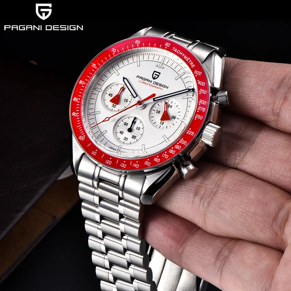 PAGANI DESIGN 2026 Nuovo orologio da uomo rosso di lusso al quarzo, cronografo con data automatica, impermeabile, spedizione locale