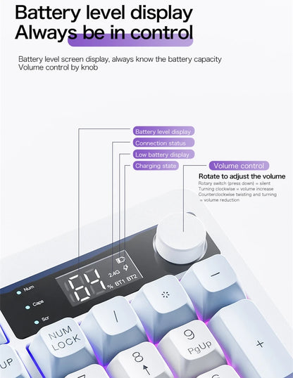 Spanish Wireless Keyboard Russian Spanish Arabic Korean 100% Keyboard Layout With Volume Knob TK100 RGB Light Type C Bluetooth