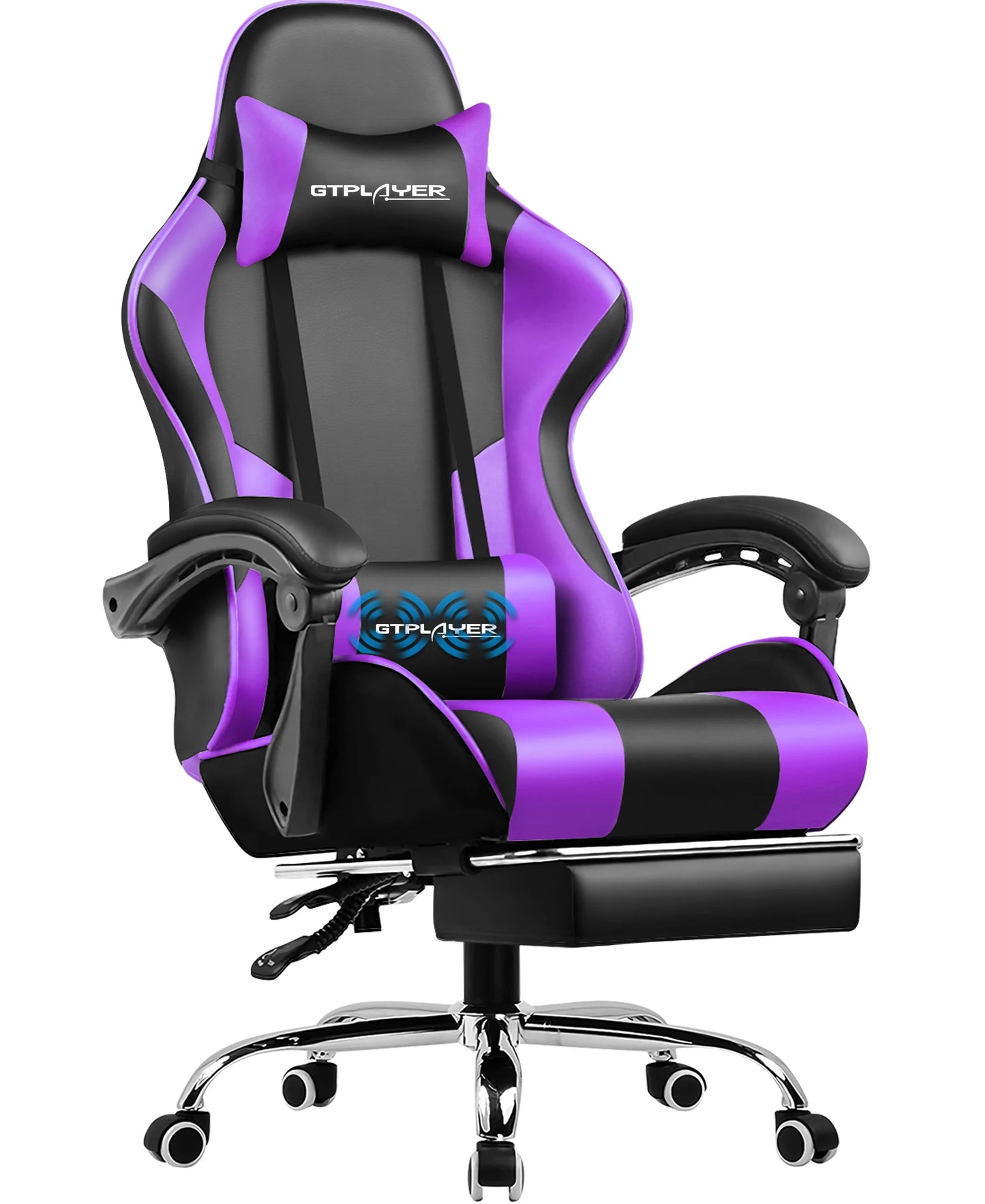 GTPLAYER Gaming Chair with Massage Lumbar Cushion & Footrest, Ergonomic Office Chair with Padded Seat, Swivel Chair up to 150 kg