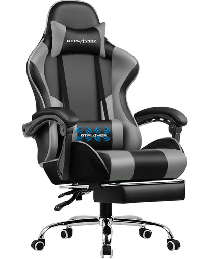 GTPLAYER Gaming Chair Ergonomic Massage Office Chair with Footrest, Headrest, Lumbar Support, Reclining Swivel Gamer Chair for Desk