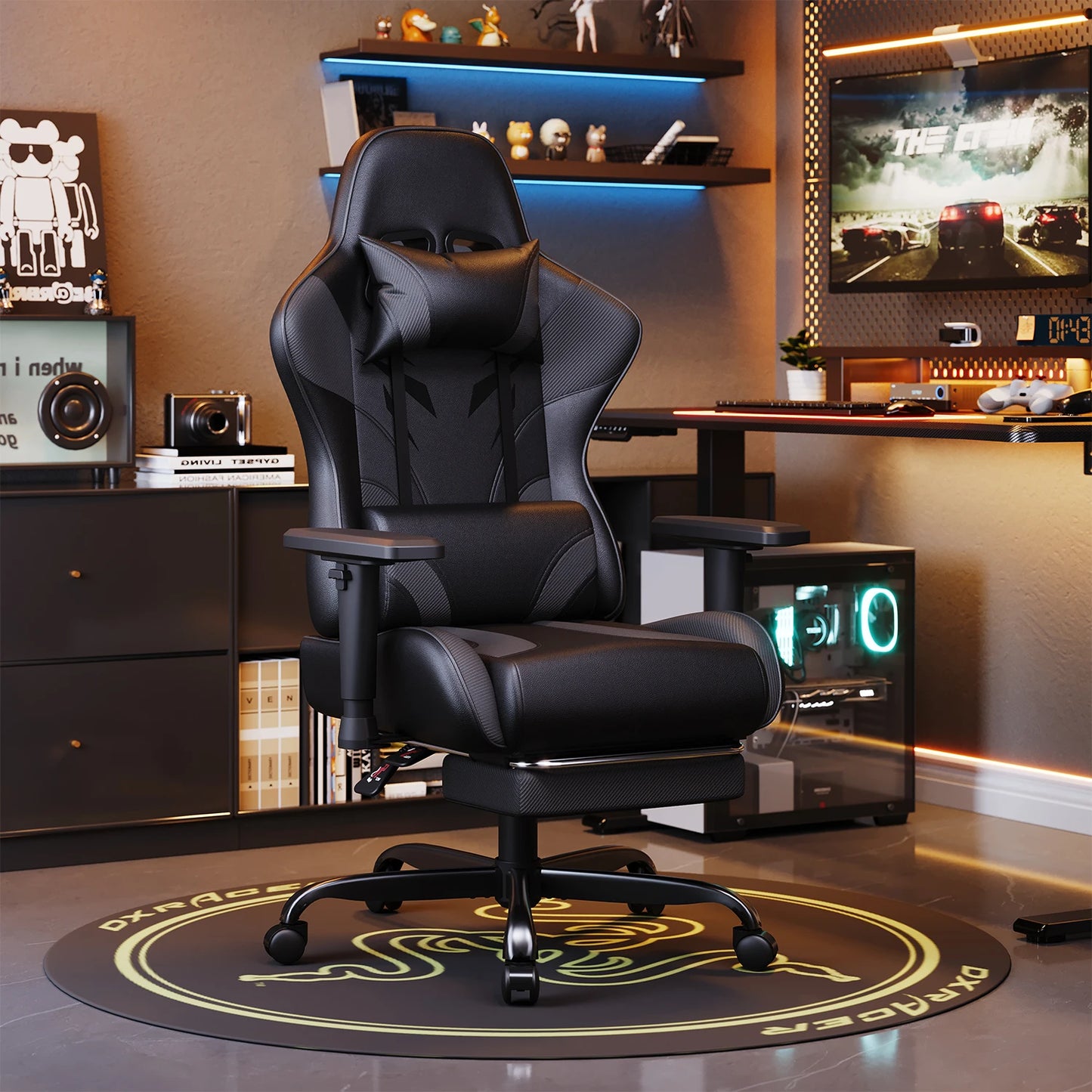 HOMALL Ergonomic Gaming Chair PU Leather Office Chair with Adjustable Armrest, Reclining Swivel Computer Chair for Gaming & Work