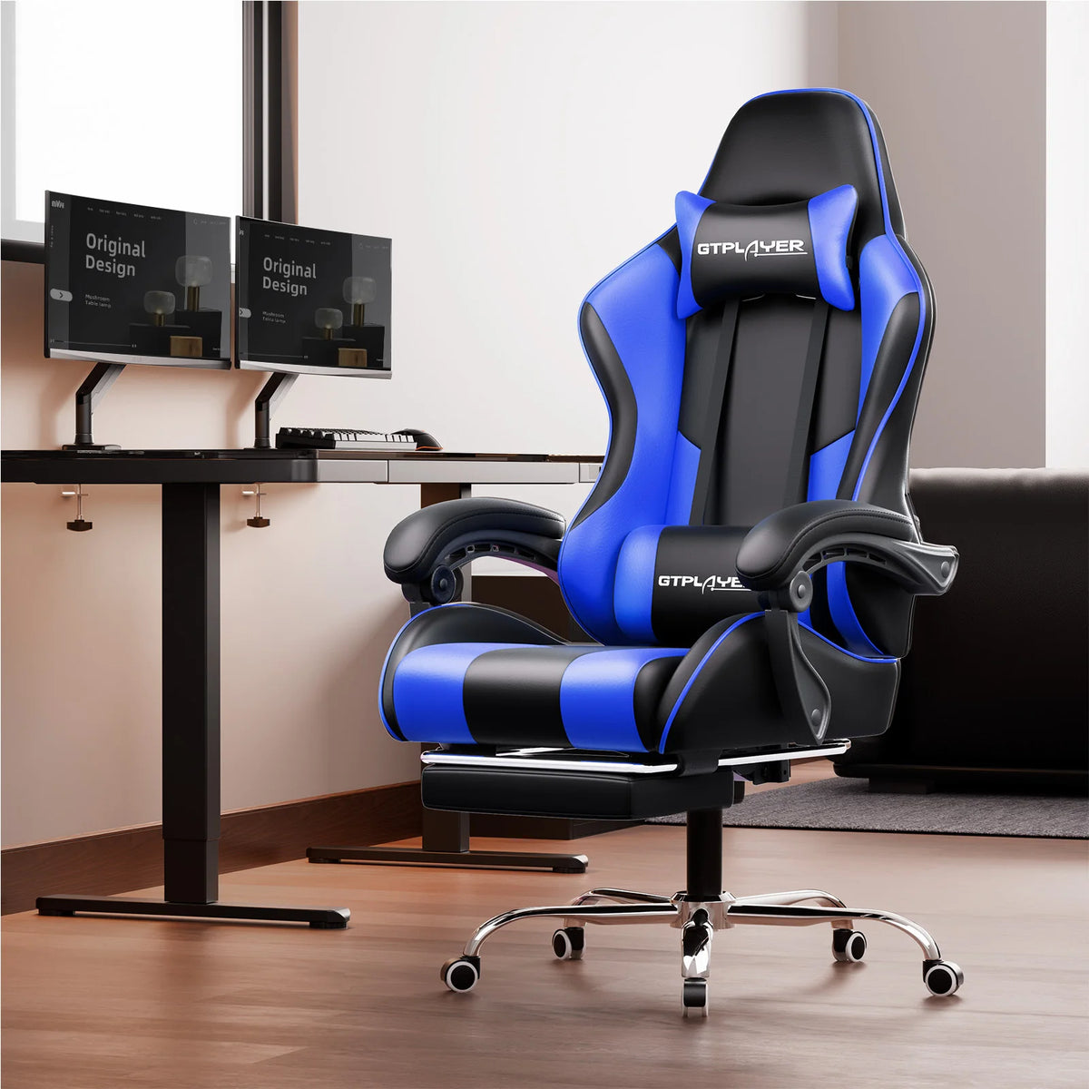GTPLAYER Gaming Chair Ergonomic Massage Office Chair with Footrest, Headrest, Lumbar Support, Reclining Swivel Gamer Chair for Desk