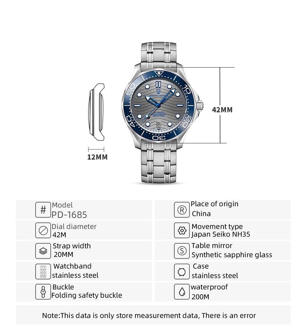 2026 New PAGANI DESIGN Wave Men Mechanical watch Luxury Automatic Watch for men NH35 Sapphire crystal Dive wristwatch clock man