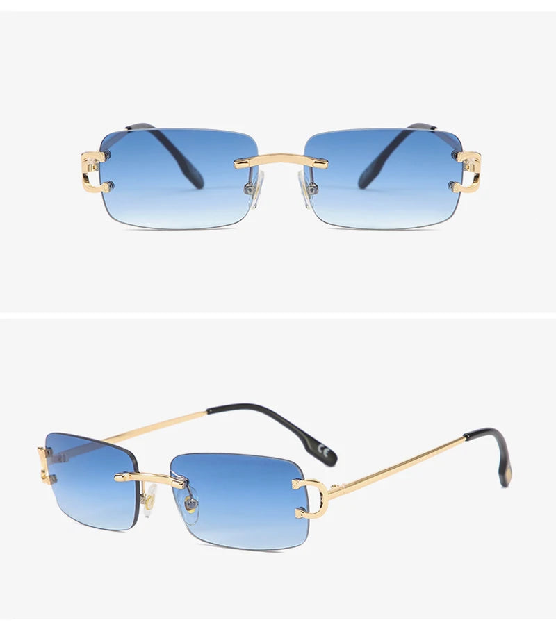 Kachawoo retro rectangular sunglasses rimless male female uv400 small sun glasses fashion blue pink gold metal birthday gifts