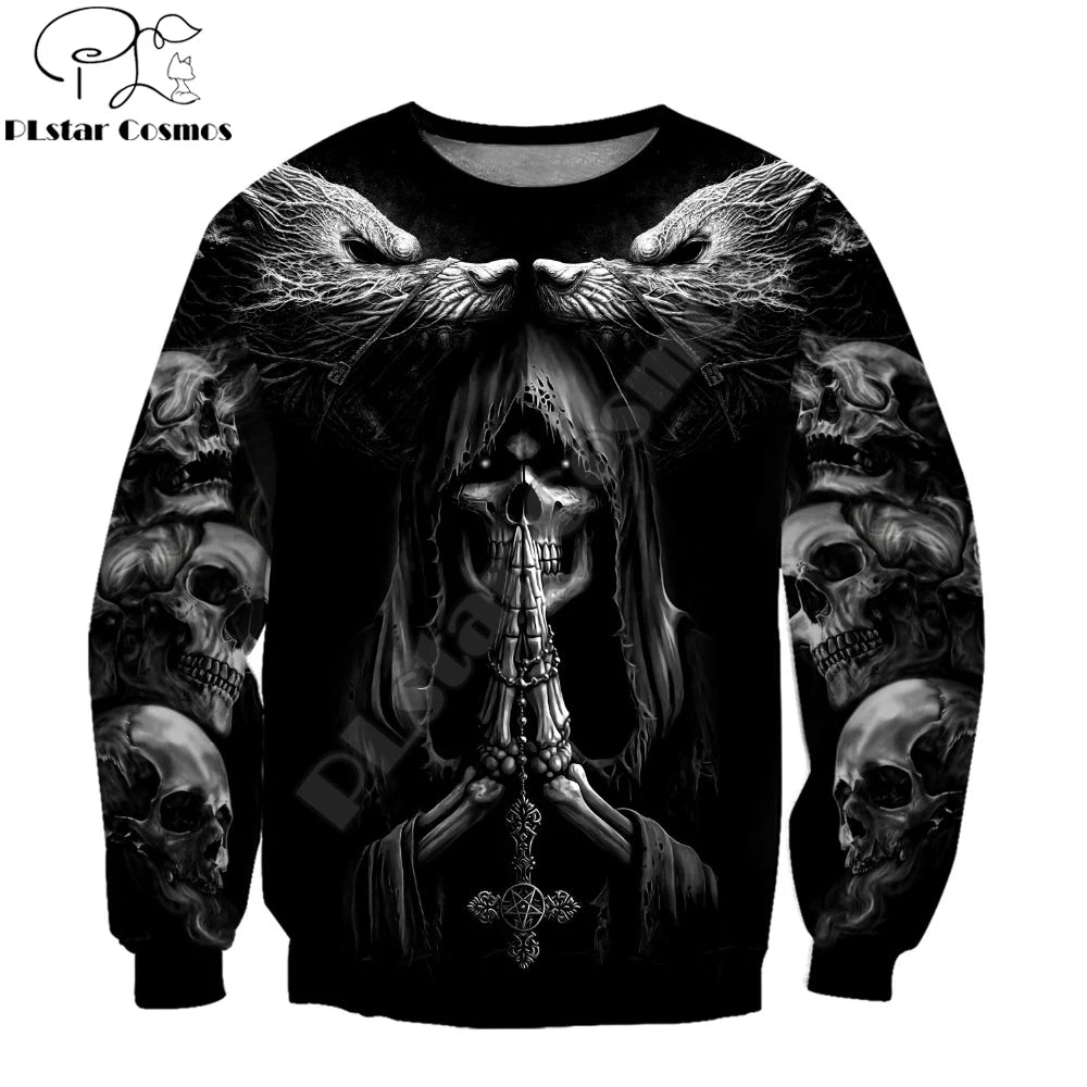 Sweatshirt com Capuz de Outono Fenrir Lobo Caveira Tatuagem 3D com Estampado Integral para Homem, Unissexo, com Fecho, Pullover, Casaco Casual DW0364