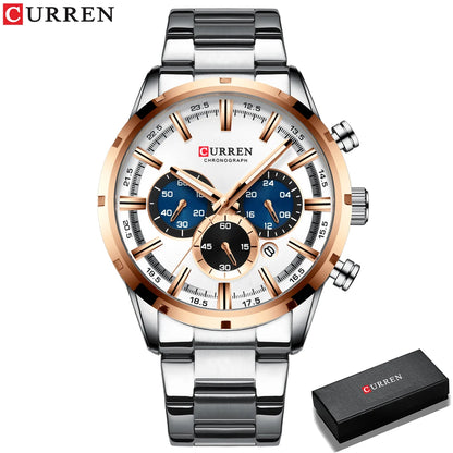 Reloj Curren para hombre con esfera azul, correa de acero inoxidable y fecha, reloj masculino de negocios, resistente al agua, reloj de pulsera de lujo para hombre