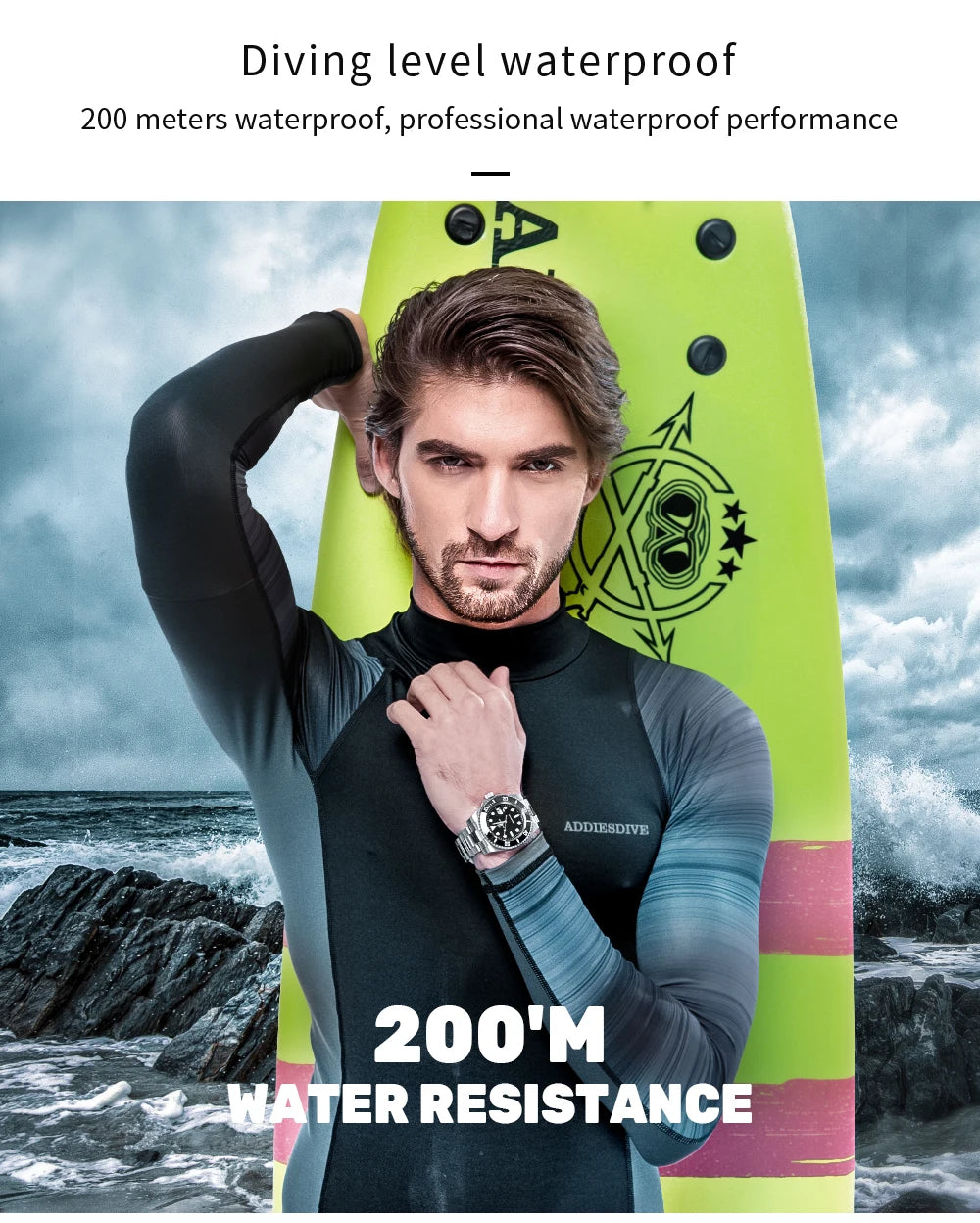 ADDIESDIVE Edelstahl-Uhr für Herren, europäische und amerikanische Business-Freizeit-Quarzuhr, wasserdichte Outdoor-Sportuhr