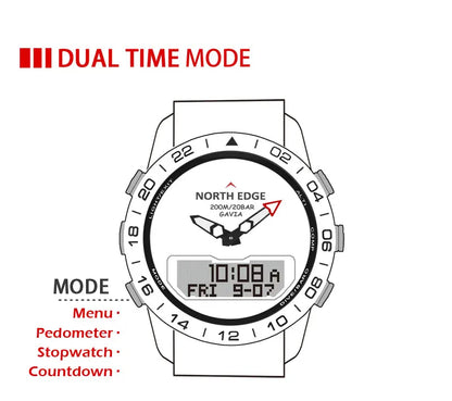 Stainless steel Men Quartz Watch Dive Sport Watches Waterproof 200M Analog Digital Watch Altimeter Barometer Compass NORTH EDGE