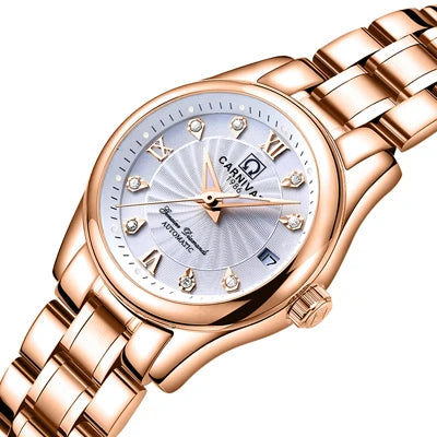 Relógio mecânico de luxo CARNIVAL para mulher, com movimento automático em safira, impermeável, relógio de pulso feminino elegante