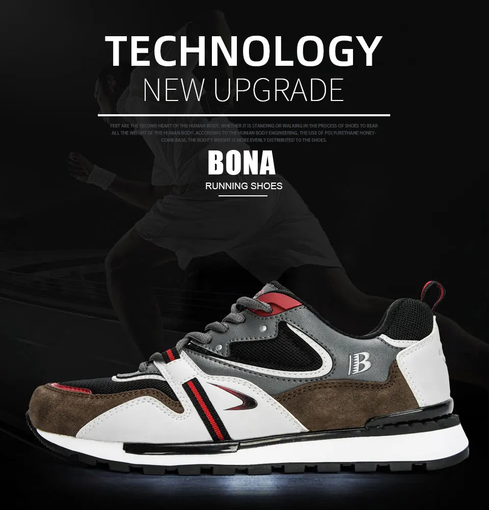 BONA Novos Designers Sapatilhas Desportivas em Couro Action para Homem Sapatilhas de Corrida para Homem Calçado de Ténis Masculino Calçado de Caminhada Fitness Moderno