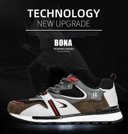 BONA Novos Designers Sapatilhas Desportivas em Couro Action para Homem Sapatilhas de Corrida para Homem Calçado de Ténis Masculino Calçado de Caminhada Fitness Moderno