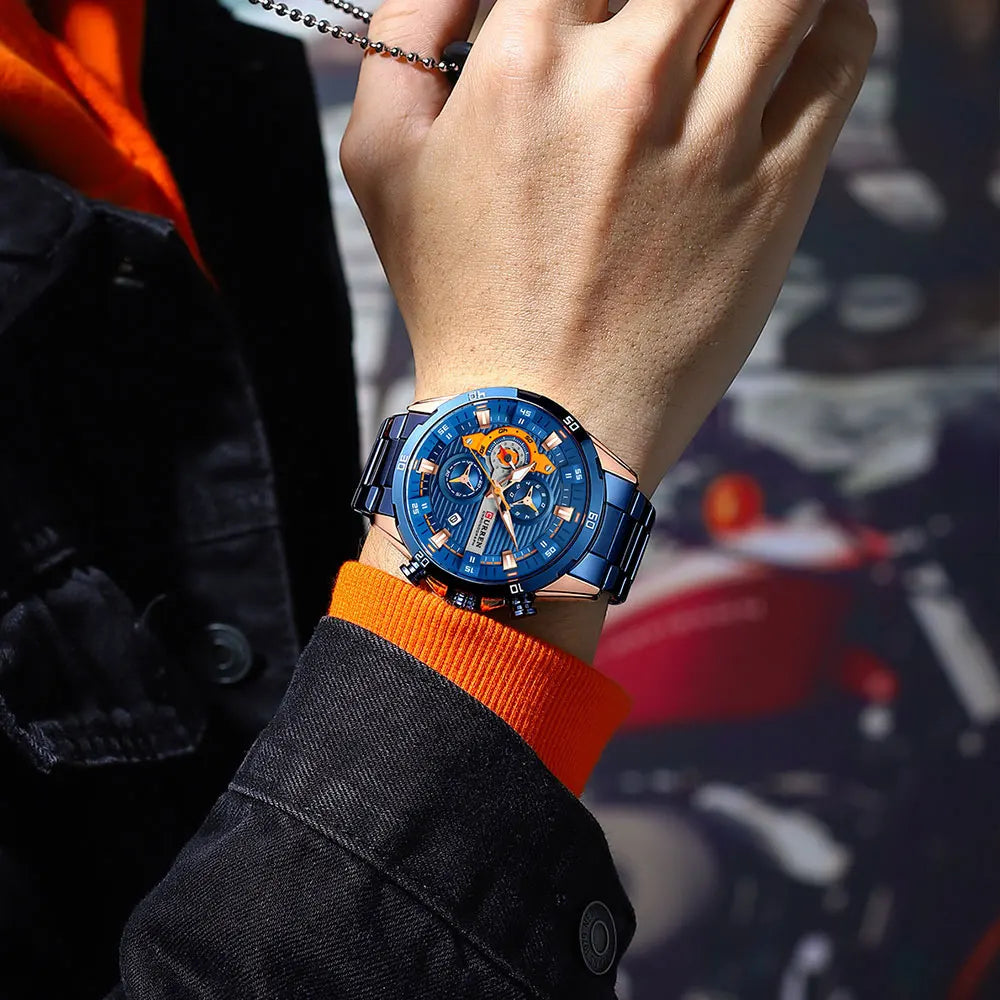 Herrenuhr CURREN – Sportlicher Luxus-Chronograph, Quarzwerk, komplett aus Edelstahl, wasserdicht