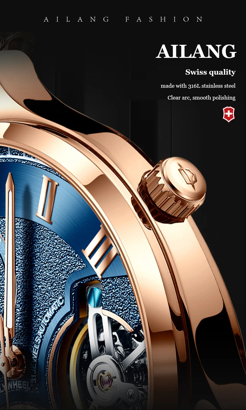 AILANG Double Tourbillon Design Business Men Mechanical Watch Fashion Leather Moon Phase Automatic Watches for Men Reloj Hombre