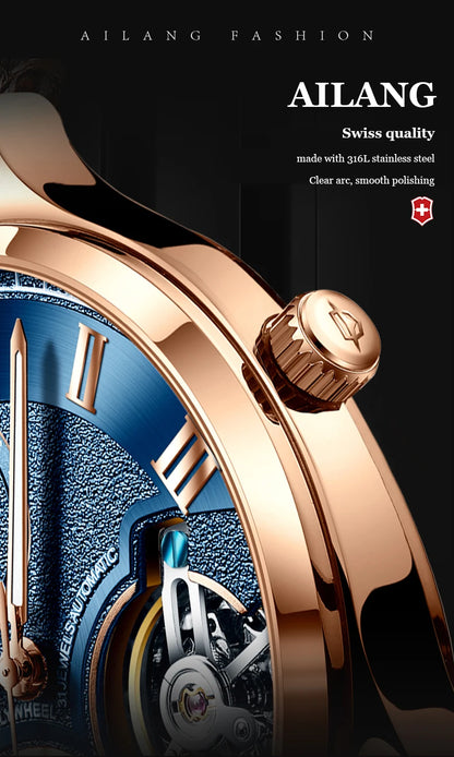 AILANG Double Tourbillon Design Business Men Mechanical Watch Fashion Leather Moon Phase Automatic Watches for Men Reloj Hombre