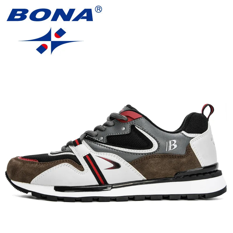 BONA Novos Designers Sapatilhas Desportivas em Couro Action para Homem Sapatilhas de Corrida para Homem Calçado de Ténis Masculino Calçado de Caminhada Fitness Moderno