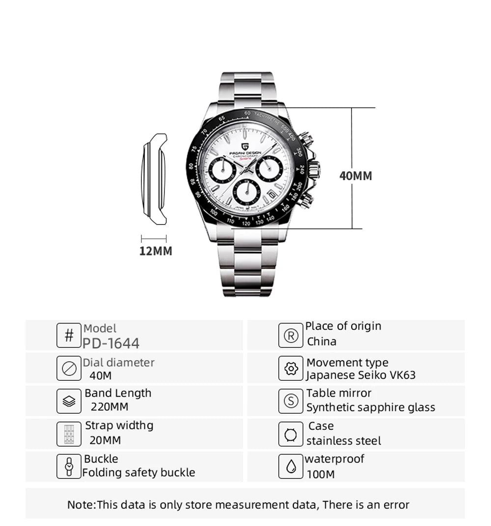 2026 New PAGANI DESIGN Chronograph Luxury Quartz Wrist Watch Automatic Date 100M Waterproof JAPAN VK63 Movement