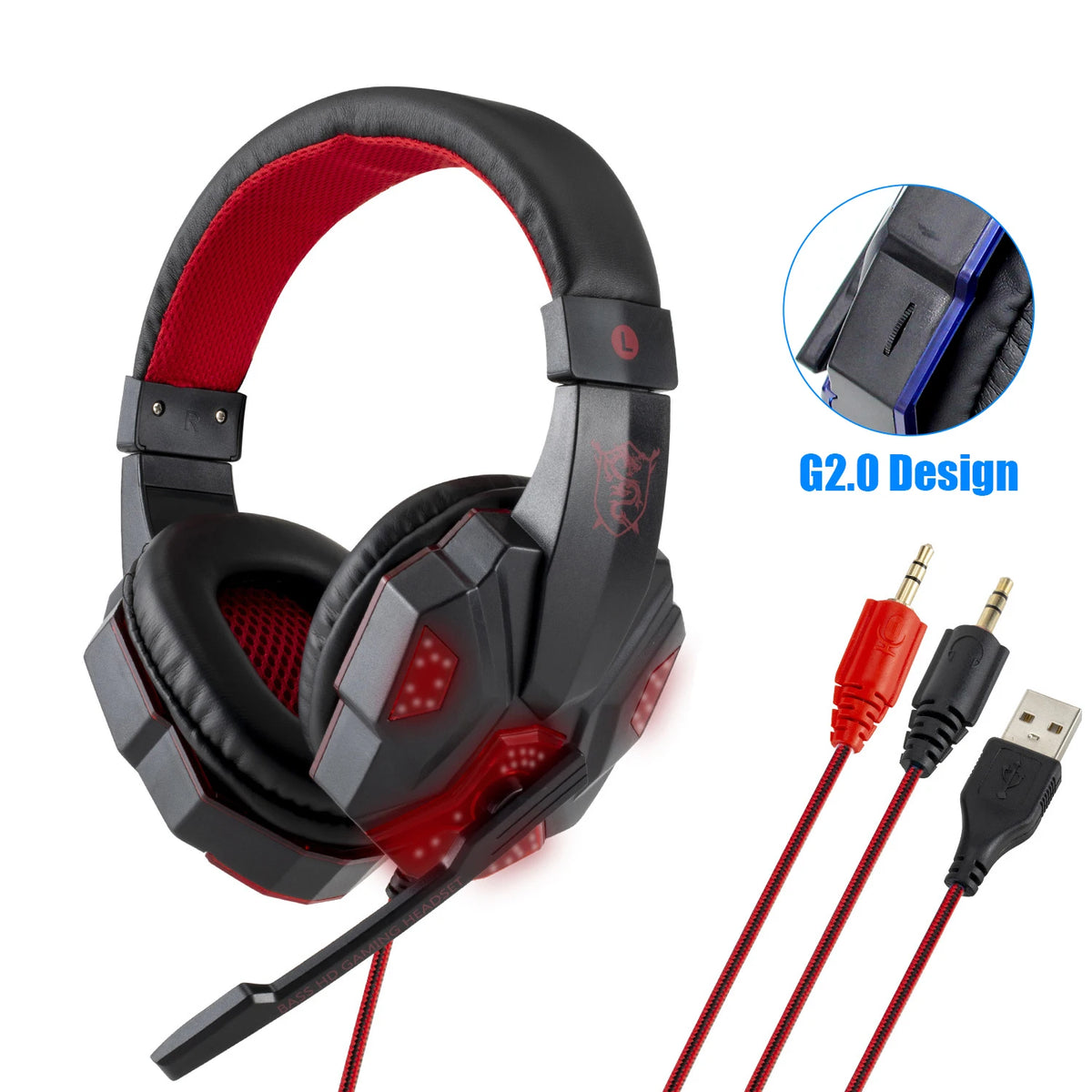Casque de jeu RGB avec microphone, écouteurs filaires supra-auriculaires, légers, pour PC, PS4, PS5, Xbox, ordinateur portable ﻿