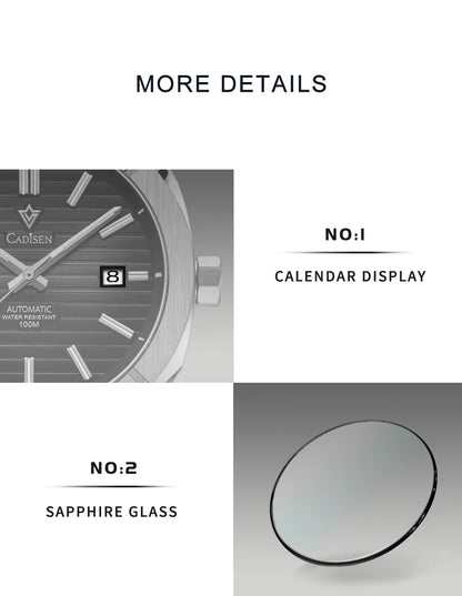 CADISEN Watch for Men Luxury Automatic Men Miyota 8215 Movement Sapphire Crystal 42mm Dial 100m Waterproof Wristwatches C8200