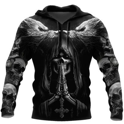 Sweatshirt com Capuz de Outono Fenrir Lobo Caveira Tatuagem 3D com Estampado Integral para Homem, Unissexo, com Fecho, Pullover, Casaco Casual DW0364