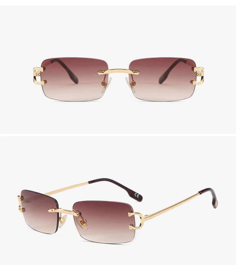Kachawoo retro rectangular sunglasses rimless male female uv400 small sun glasses fashion blue pink gold metal birthday gifts