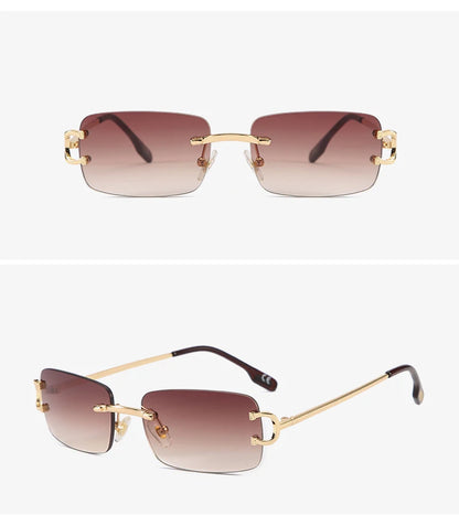 Kachawoo retro rectangular sunglasses rimless male female uv400 small sun glasses fashion blue pink gold metal birthday gifts