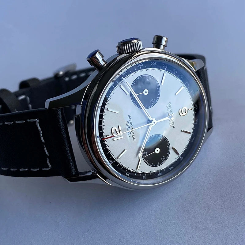 Sugess 1963 Pilot Watch Men Mechanical Chronograph Panda Wristwatch Air Force Sapphire Waterproof for Seagull Movement ST1901 v3