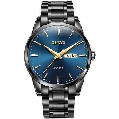 OLEVS herenhorloge – Roestvrijstalen quartz-polshorloge, waterdicht, goudkleurig, elegant en stralend, luxe accessoire voor heren