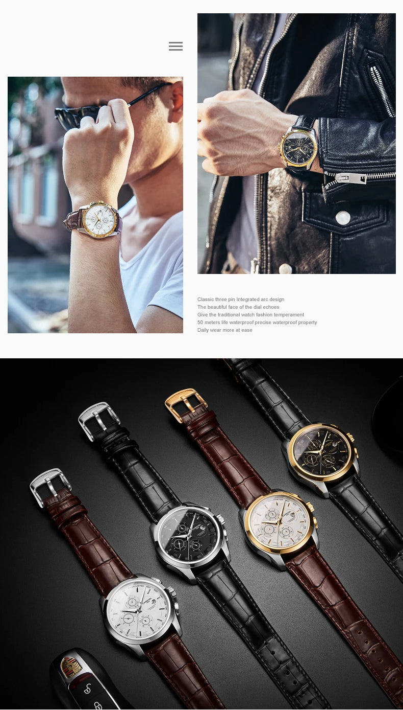 Men's Watch New Carnival Automatic Watches Men Business Mechanical Clock Leather Strap Waterproof Luxury Brand Clock