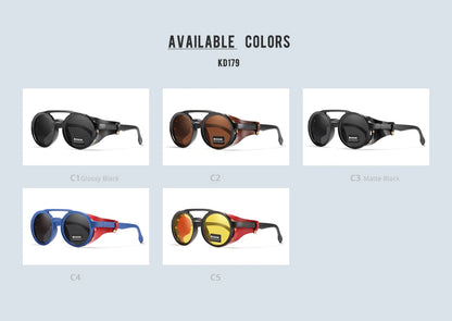 KDEAM Vintage Round Sunglasses Men Women Leather Shield Sun Glasses  Twin Bridge Designed Shade KD179